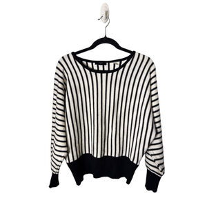 Tahari Crew Neck Sweater Black/White Stripe